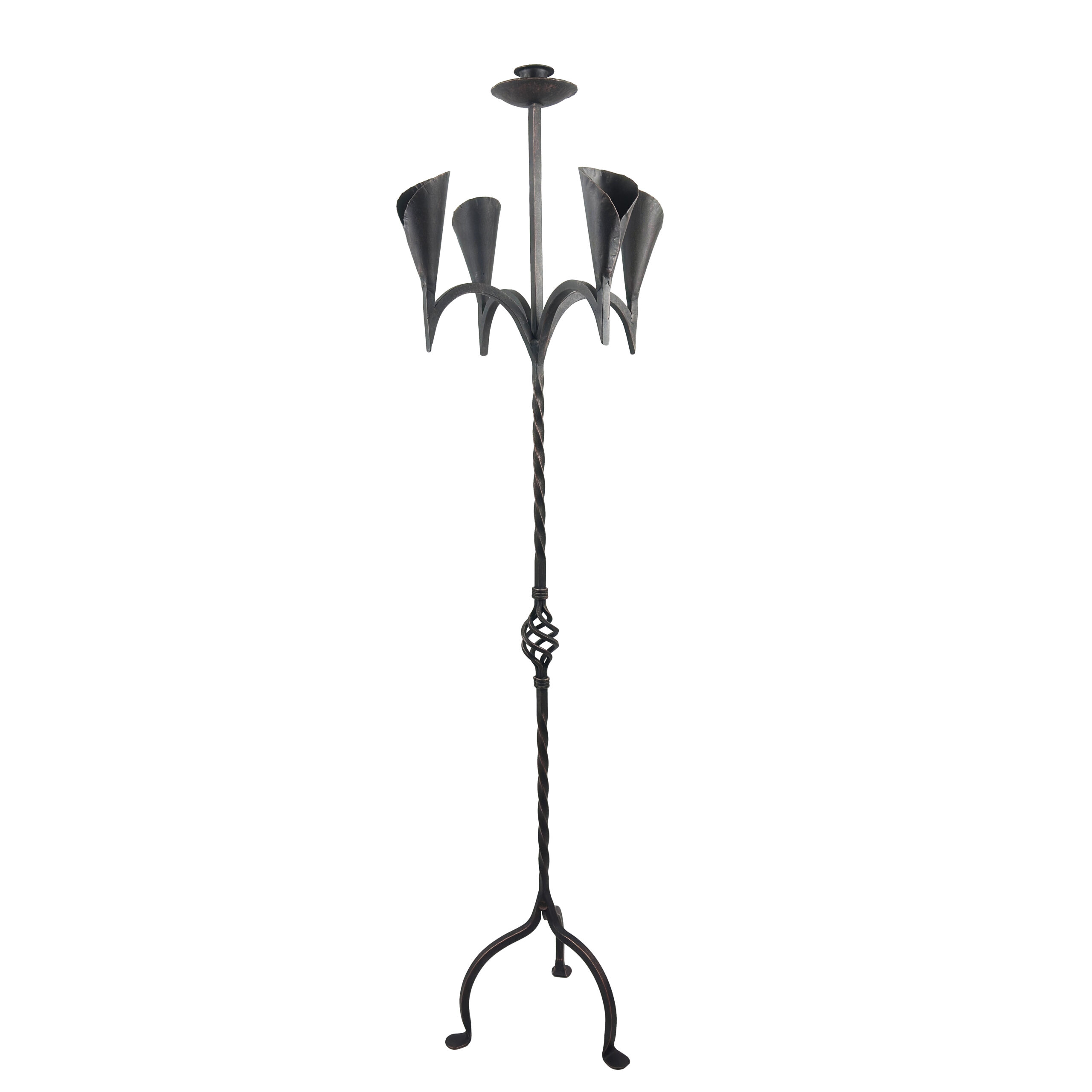 1028 35x132 Hand Forged Wrought Iron Floor Candelabra 50" (127cm) Antique Copper Patina 5-Arm Candle Holder Gothic Medieval Wedding Decor - Image 1
