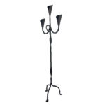 Hand Forged Wrought Iron Floor Candelabra 50" (127cm) Antique Copper Patina 3-Arm Candle Holder Leaf Detail Rustic Wedding Decor