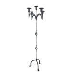 Hand Forged Wrought Iron Floor Candelabra 50" (127cm) Antique Copper Patina 5-Arm Candle Holder Gothic Medieval Church Decor