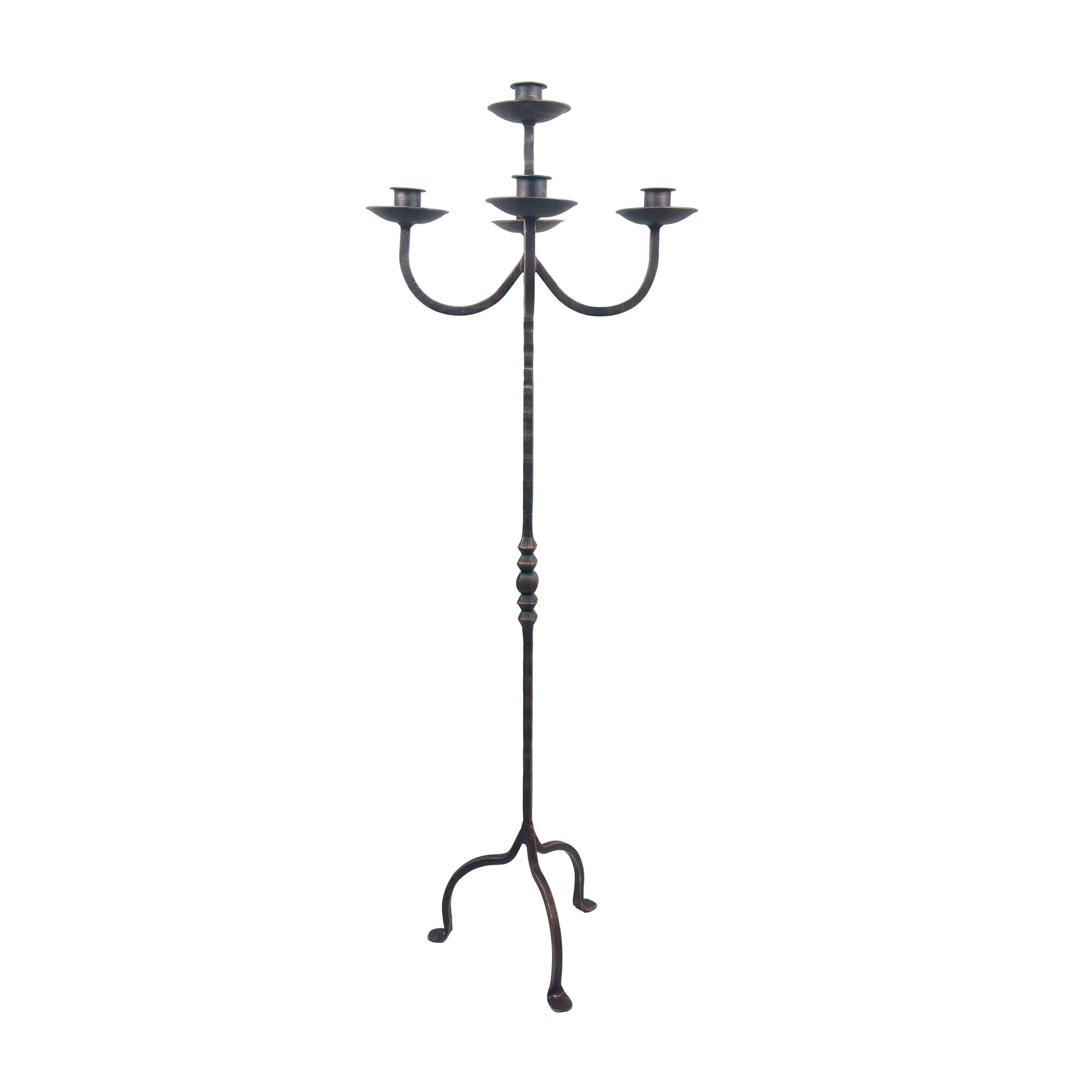 1031- Hand Forged Wrought Iron Floor Candelabra 50" (127cm) Antique Copper Patina 5-Arm Tiered Candle Holder Gothic Church Wedding Decor - Image 1