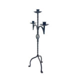 Hand Forged Wrought Iron Candelabra 33" (83cm) Antique Copper Patina 3-Arm Twist & Basket Design Candle Holder Rustic Fireplace Decor