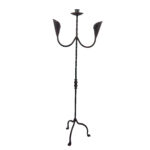 Hand Forged Iron Candelabra 48" (123cm) Antique Copper or Gold Patina 3-Arm Lily Cup Candle Holder Rustic Wedding Decor - Image 4