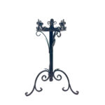 Hand Forged Iron Planter and Pillar Candle Stand 82cm Antique Patina Regal Crown Top Rustic Floor Decor - Image 9