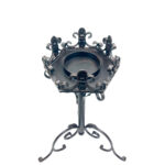 Hand Forged Iron Planter and Pillar Candle Stand 82cm Antique Patina Regal Crown Top Rustic Floor Decor - Image 8