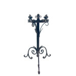Hand Forged Iron Planter and Pillar Candle Stand 82cm Antique Patina Regal Crown Top Rustic Floor Decor