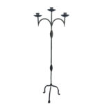 Hand Forged Iron Floor Candelabra 47.5" (121cm) Leaf Detail Antique Copper or Gold Patina 3-Arm Candle Holder Rustic Decor - Image 6