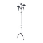 Hand Forged Iron Floor Candelabra 47.5" (121cm) Leaf Detail Antique Copper or Gold Patina 3-Arm Candle Holder Rustic Decor - Image 4