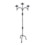 Hand Forged Iron Floor Candelabra 47.5" (121cm) Leaf Detail Antique Copper or Gold Patina 3-Arm Candle Holder Rustic Decor