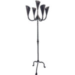 Hand Forged Iron Floor Candelabra 49" (124cm) Antique Copper Patina 5-Arm Lily Cup Candle Holder Rustic Church Decor
