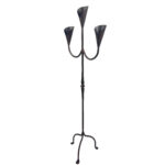 Hand Forged Iron Floor Candelabra 47" (119cm) Antique Copper Patina 3-Arm Hammered Cone Cup Candle Holder Rustic Decor