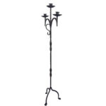 Hand Forged Iron Floor Candelabra 52" (133cm) Antique Copper Patina 3-Arm Classic Plate Candle Holder Tall Rustic Decor