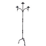 Hand Forged Iron Floor Candelabra 52" (133cm) Antique Copper Patina 3-Arm Classic Plate Candle Holder Tall Rustic Decor - Image 4