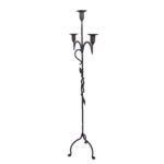 Hand Forged Iron Floor Candelabra 50" (126cm) Antique Copper Patina 3-Arm Vine & Leaf Detail Rustic Decor - Image 4