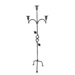 Hand Forged Iron Floor Candelabra 50" (126cm) Antique Copper Patina 3-Arm Vine & Leaf Detail Rustic Decor