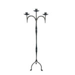 Hand Forged Iron Floor Candelabra 46" (117cm) Antique Copper or Gold Patina 3 Arm Classic Scroll Candle Holder Rustic Decor - Image 7