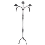 Hand Forged Iron Floor Candelabra 46" (117cm) Antique Copper or Gold Patina 3 Arm Classic Scroll Candle Holder Rustic Decor - Image 4