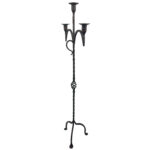 Hand Forged Iron Floor Candelabra 49" (124cm) Antique Copper Patina 3-Arm Wide Base Stable Candle Holder Rustic Decor