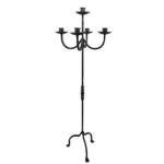 Hand Forged Iron Floor Candelabra 48.5" (123cm) Antique Copper Patina 3-Arm Wide Base Stable Candle Holder Rustic Decor