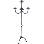 Hand Forged Iron Floor Candelabra 47.5" (121cm) Antique Copper Patina 5 Arm Wide Base Stable Candle Holder Rustic Decor