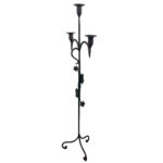 Hand Forged Iron Floor Candelabra 48.5" (123cm) Antique Copper Patina 3-Arm Balanced Scroll Candle Holder Rustic Decor