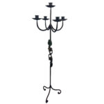 Hand Forged Iron Floor Candelabra 47" (120cm) Antique Copper Patina 4-Arm 5-Candle Classic Scroll Holder Decor