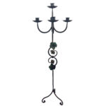 Hand Forged Iron Floor Candelabra 47" (120cm) Antique Copper Patina 4-Arm 5-Candle Classic Scroll Holder Decor - Image 7