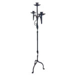 Hand Forged Iron Floor Candelabra 46.5" (118cm) Antique Copper Patina 3-Arm Wide Base Stable Candle Holder Rustic Decor