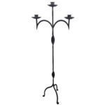 Hand Forged Iron Floor Candelabra 46.5" (118cm) Antique Copper Patina 3-Arm Wide Base Stable Candle Holder Rustic Decor - Image 4