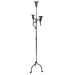 Hand Forged Iron Floor Candelabra 49" (125cm) Antique Copper Patina 3-Arm Slim Base Candle Holder Rustic Decor