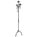 Hand Forged Iron Floor Candelabra 52" (132cm) Antique Copper Patina 3-Arm Grand Vertical Statement Decor