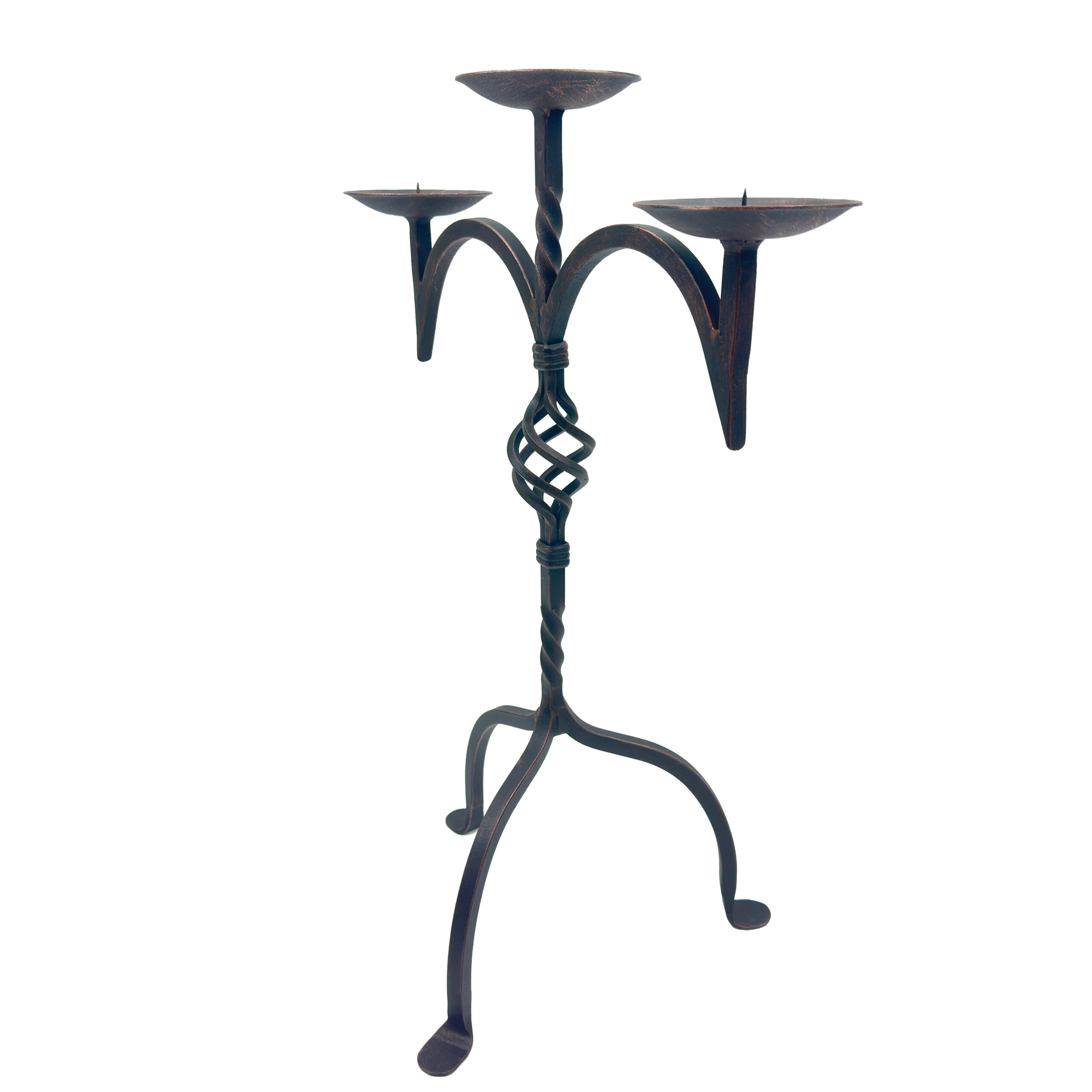 1071 B Hand Forged Iron Candelabra 23" (58cm) Antique Copper Electrostatic Finish Wide Tabletop Centerpiece Decor - Image 1