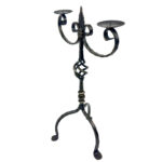 Hand Forged Iron Candelabra 24.5" (62cm) Antique Gold Patina Finish 2-Arm Royal Scrolled Mantel Decor