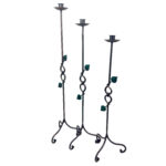 Hand Forged Iron Candelabra Set of 3 (91-111cm) Antique Copper Finish Floor Standing Sculpted Twist & Leaf Node Estate Set - Image 4