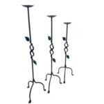 Hand Forged Iron Candelabra Set of 3 (80-100cm) Antique Copper Finish Sculpted Twist & Leaf Floor Set - Image 4