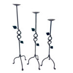 Hand Forged Iron Candelabra Set of 3 (80-100cm) Antique Copper Finish Sculpted Twist & Leaf Floor Set