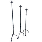 Hand Forged Iron Candelabra Set of 3 (97-117cm) Antique Copper Finish Classic Spindle Node Floor Set - Image 4