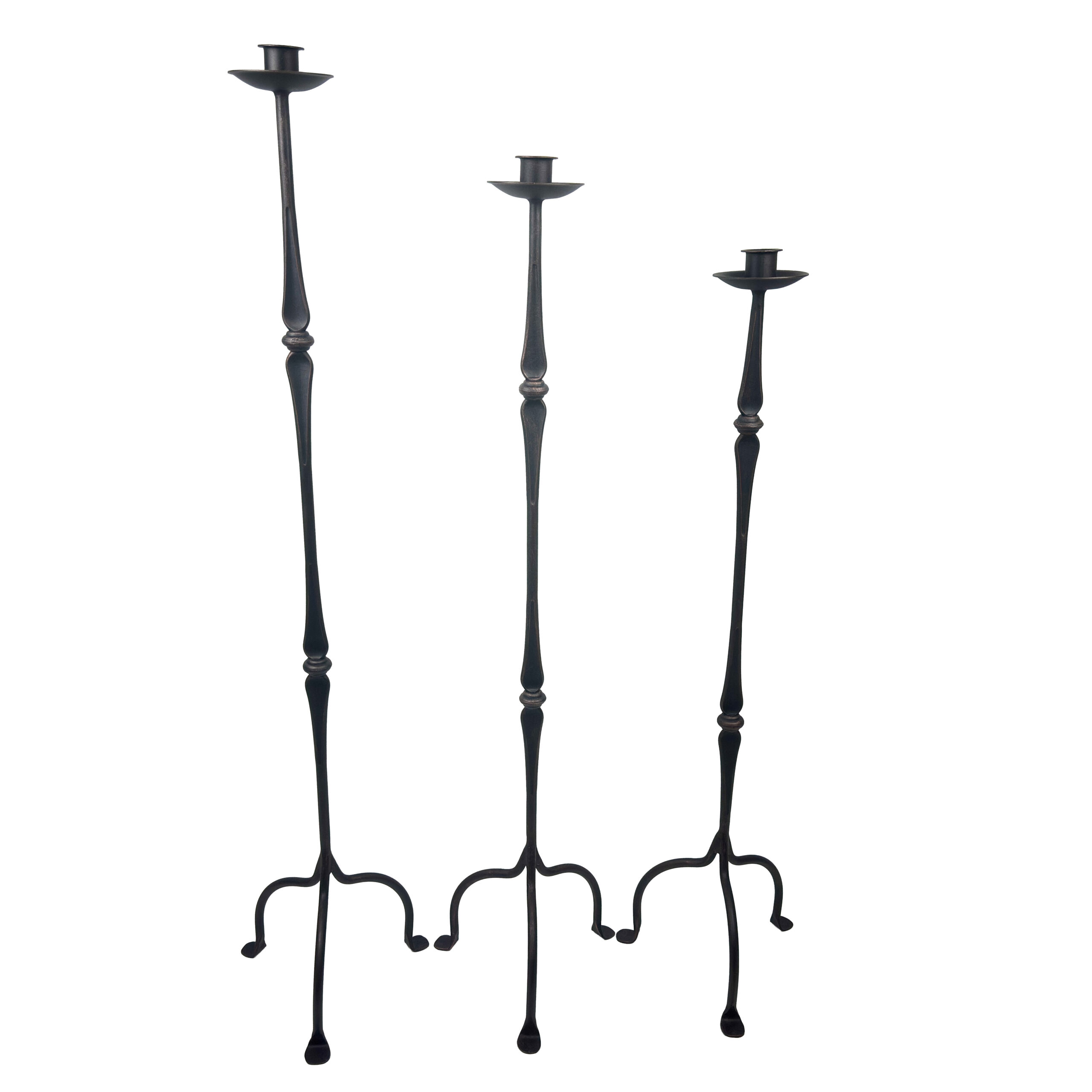 1090 B 28x117-107-97 Hand Forged Iron Candelabra Set of 3 (97-117cm) Antique Copper Finish Classic Spindle Node Floor Set - Image 1