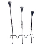 Hand Forged Iron Candelabra Set of 3 (87-107cm) Antique Copper Finish Sculptural Calla Lily Floor Set