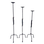 Hand Forged Iron Candelabra Set of 3 (90-110cm) Antique Copper Finish Segmented Ring Node Floor Set