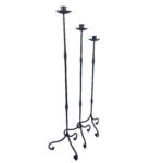 Hand Forged Iron Candelabra Set of 3 (92-112cm) Antique Copper Finish Slender Stem with French Scroll Base - Image 5