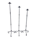 Hand Forged Iron Candelabra Set of 3 (92-112cm) Antique Copper Finish Slender Stem with French Scroll Base