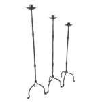 Hand Forged Iron Candelabra Set of 3 (93-113cm) Antique Copper Finish Slender Stem with High Arched Base - Image 4