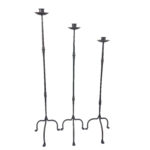Hand Forged Iron Candelabra Set of 3 (93-113cm) Antique Copper Finish Slender Stem with High Arched Base