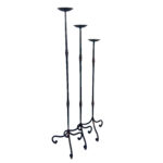 Hand Forged Iron Candelabra Set of 3 (90-110cm) Antique Copper Finish Slender Stem with French Scroll Base - Image 5