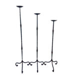 Hand Forged Iron Candelabra Set of 3 (90-110cm) Antique Copper Finish Slender Stem with French Scroll Base