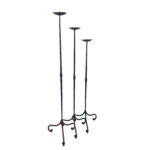 Hand Forged Iron Candelabra Set of 3 (90-110cm) Antique Copper Finish Straight Stem with Ornate French Scroll Feet - Image 4