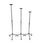 Hand Forged Iron Candelabra Set of 3 (90-110cm) Antique Copper Finish Straight Stem with Ornate French Scroll Feet