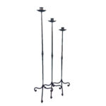 Hand Forged Iron Candelabra Set of 3 (91-111cm) Antique Copper Finish Straight Stem with Classic Scroll Feet - Image 4