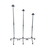 Hand Forged Iron Candelabra Set of 3 (91-111cm) Antique Copper Finish Straight Stem with Classic Scroll Feet