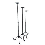 Hand Forged Iron Candelabra Set of 3 (92-112cm) Antique Copper Finish Straight Stem with French Scroll Base - Image 5